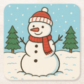 おもしろい雪だるまかわいいクリスマス スクエアペーパーコースター (正面)