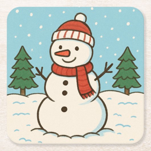 おもしろい雪だるまかわいいクリスマス スクエアペーパーコースター (正面)