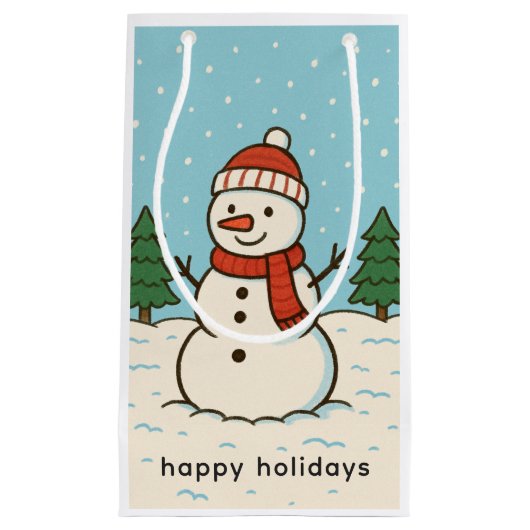 おもしろい雪だるまかわいいクリスマス スモールペーパーバッグ (正面)