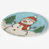 おもしろい雪だるまかわいいクリスマス ペーパープレート (アングル)