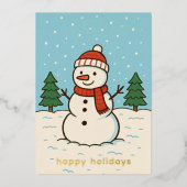 おもしろい雪だるまかわいいクリスマス 箔シーズンカード (正面)