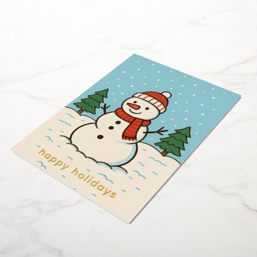 おもしろい雪だるまかわいいクリスマス 箔シーズンカード (回転した状態)