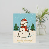 おもしろい雪だるまかわいいクリスマス 箔シーズンポストカード (立ち正面)