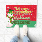 おもしろい雪だるまと家族の名前をRED Welcomeに表示 ドアマット