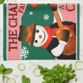 おもしろい雪だるまの帽子とスカーフ | グリーンクリスマス キッチンタオル (折り畳み)