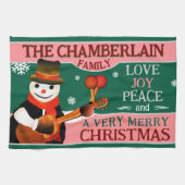 おもしろい雪だるまの帽子とスカーフ | グリーンクリスマス キッチンタオル (横)