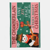 おもしろい雪だるまの帽子とスカーフ | グリーンクリスマス キッチンタオル (縦)