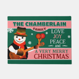 おもしろい雪だるまの帽子とスカーフ | グリーンクリスマス ドアマット