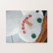 おもしろい雪だるまはオレンジの帽子の写真をお洒落着て ジグソーパズル (横)