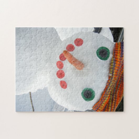 おもしろい雪だるまはオレンジの帽子の写真をお洒落着て ジグソーパズル (横)