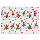 おもしろい雪だるまカスタム写真顔ホワイトグリーンレッド ラージペーパーバッグ (裏面)