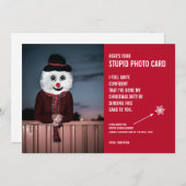 おもしろい雪だるまクリスマスの愚かな写真カード シーズンカード (正面/裏面)