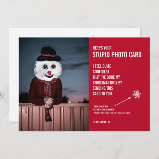 おもしろい雪だるまクリスマスの愚かな写真カード シーズンカード (正面/裏面)