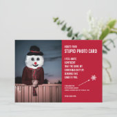 おもしろい雪だるまクリスマスの愚かな写真カード シーズンカード (スタンド正面)