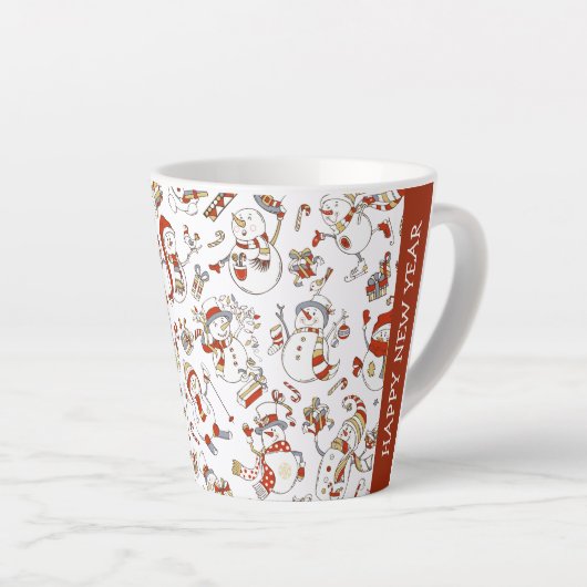 おもしろい雪だるまクリスマスの新年のパターン カフェラテマグ (右アングル)