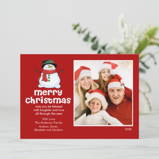 おもしろい雪だるまクリスマスフラットフォトカード 招待状 (スタンド正面)
