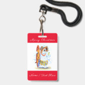 おもしろい雪だるまサーファー付きクリスマスバッジ バッジ (ストラップ付き表面)