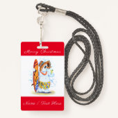 おもしろい雪だるまサーファー付きクリスマスバッジ バッジ (裏面ランヤード)