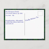 おもしろい雪だるまズシーズンズグリーティングブラックウォッチタータンチェック シーズンポストカード (裏面)