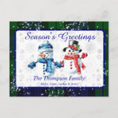 おもしろい雪だるまズシーズンズグリーティングブラックウォッチタータンチェック シーズンポストカード (正面)