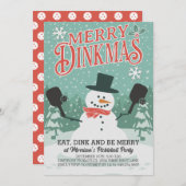 おもしろい雪だるまピックルボールクリスマスパーティの招待状 シーズンカード (正面/裏面)