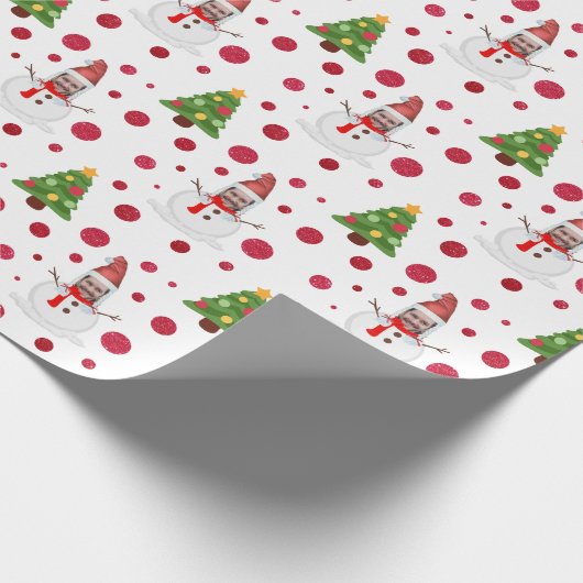 おもしろい雪だるまフォト顔クリスマスラッピング紙 ラッピングペーパー (角)