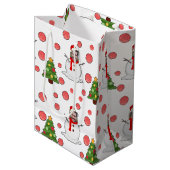 おもしろい雪だるまホワイトレッドグリーン顔クリスマス ミディアムペーパーバッグ (正面アングル)