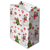 おもしろい雪だるまホワイトレッドグリーン顔クリスマス ミディアムペーパーバッグ (裏面アングル)