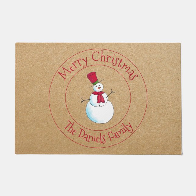 おもしろい雪だるまモノグラム ドアマット (正面)