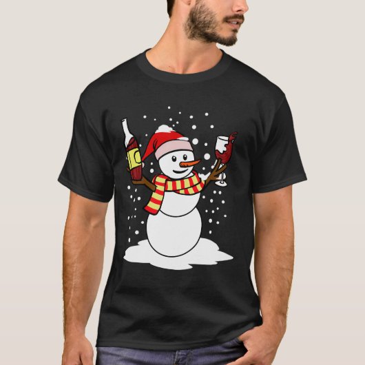 おもしろい雪だるまワイン愛好家のためのクリスマスワインギフト Tシャツ (正面)