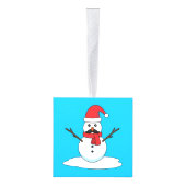 おもしろい雪だるま（口ひげとニンジン） キューブオーナメント (右)