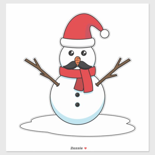おもしろい雪だるま(口ひげとニンジン) シール (シート)