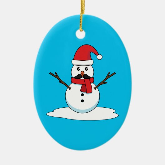 おもしろい雪だるま(口ひげとニンジン) セラミックオーナメント (正面)