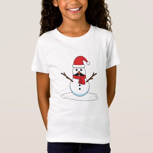 おもしろい雪だるま（口ひげとニンジン） Tシャツ (正面)