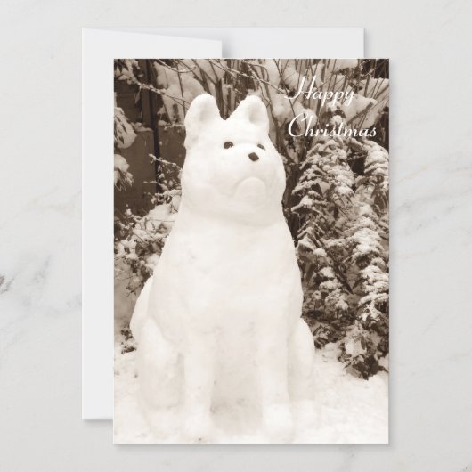 おもしろい雪秋田犬雪だるま マグネット招待状 (正面)