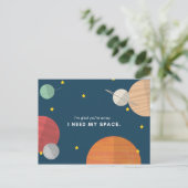 おもしろい青いイラストの惑星たち ポストカード (スタンド正面)