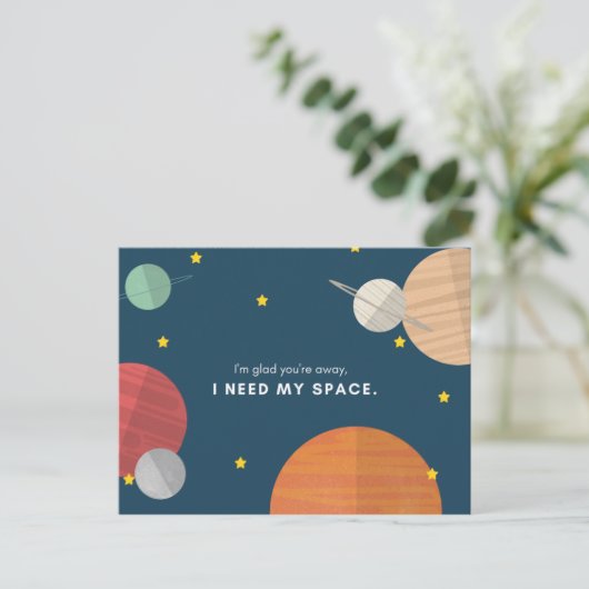 おもしろい青いイラストの惑星たち ポストカード (スタンド正面)