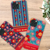 おもしろい青ストライプい花のパターンのインスピレーション Case-Mate iPhoneケース