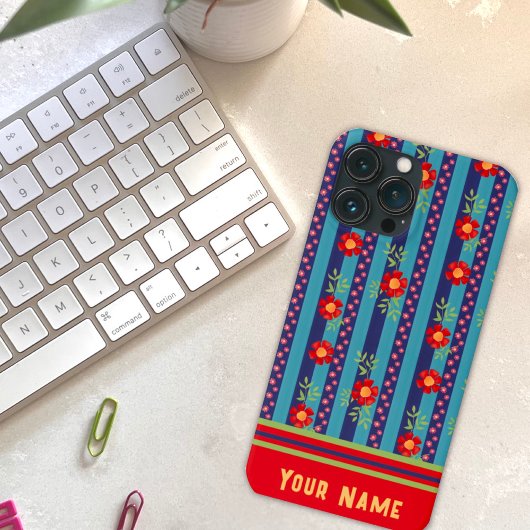 おもしろい青ストライプい花のパターンのインスピレーション Case-Mate iPhoneケース