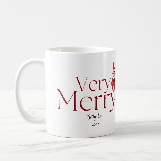 おもしろい非常に陽気なクリスマス小妖精や小人家族の休日の写真 コーヒーマグカップ (左)