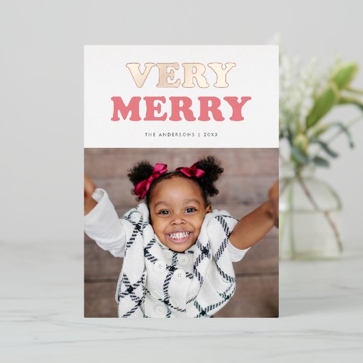 おもしろい非常メリーレトロタイポグラフィフォトバラ金ゴールド 箔シーズンカード (立ち正面)