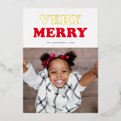 おもしろい非常メリーレトロモダンタイポグラフィフォトレッド金ゴールド 箔シーズンカード (正面)