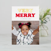 おもしろい非常メリーレトロモダンタイポグラフィフォトレッド金ゴールド 箔シーズンカード (立ち正面)