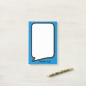 おもしろい音声バブルパーソナライズされたサンキューブルー ポストイット (デスク上)