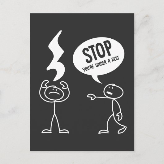 おもしろい音楽先生引用文レスト音符PUN ポストカード (正面)