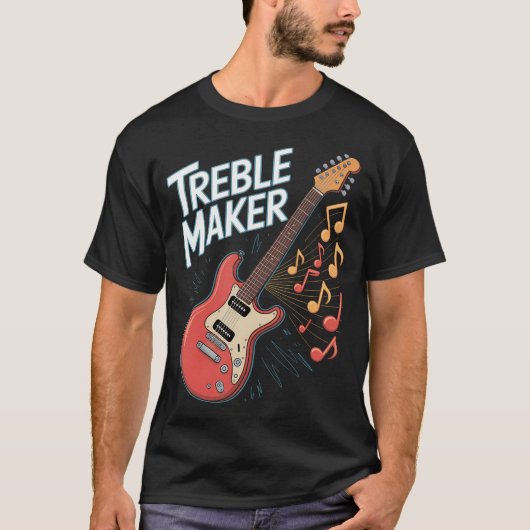 おもしろい音楽 トレブルメーカー ギター Tシャツ (正面)