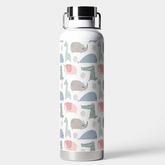 おもしろい顔かわいいドードル動物のパターン ウォーターボトル (背面)