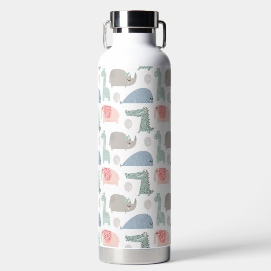 おもしろい顔かわいいドードル動物のパターン ウォーターボトル (正面)