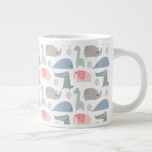 おもしろい顔かわいいドードル動物のパターン ジャンボコーヒーマグカップ (右)