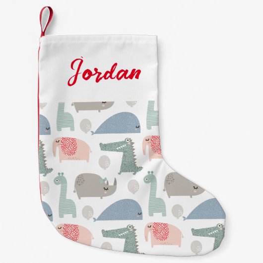 おもしろい顔かわいいドードル動物のパターン スモールクリスマスストッキング (正面)